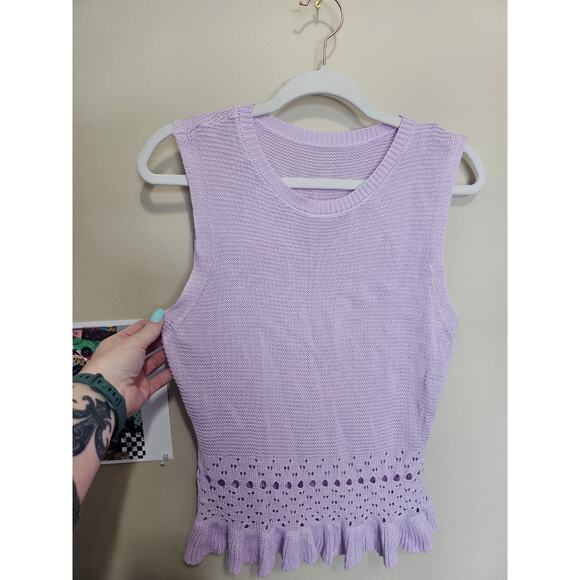Lavender Sleeveless Knit Top with Ruffle Hem Boho Festival Y2k Pastel Feminine - Picture 2 of 9